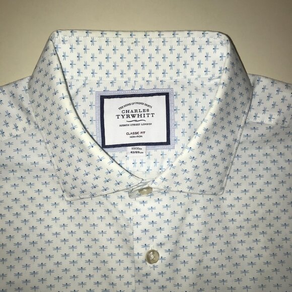 Men's Charles Tyrwhitt Classic Fit Non-Iron Pattern Dress Shirt-Size 17 /35 - Picture 1 of 9